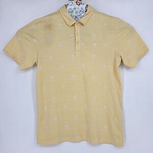 Travis Mathew Polo Shirt Mens Large Yellow Palm‎ Tree Print Golf Short Sleeve